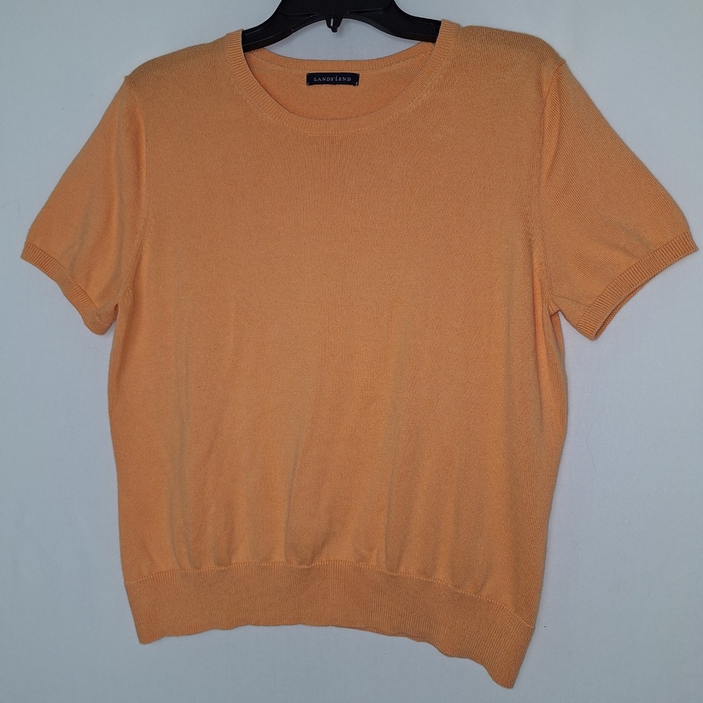 Short Sleeve Minimalist Quiet Luxury Layering Lands' End Orange Cotton Sweater M